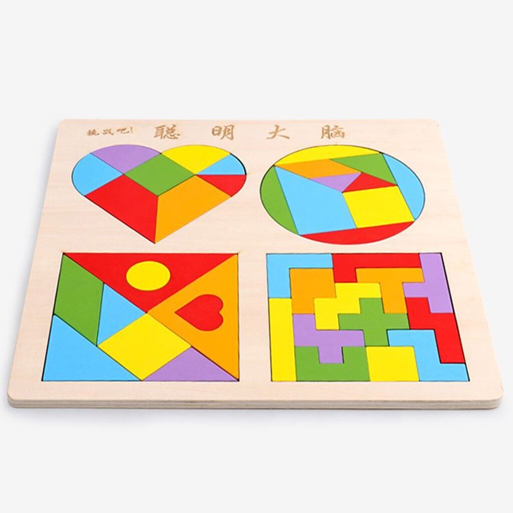Wooden Geometric Shape Puzzle Tangram Brain Teasers Toy Colorful Puzzles Kit