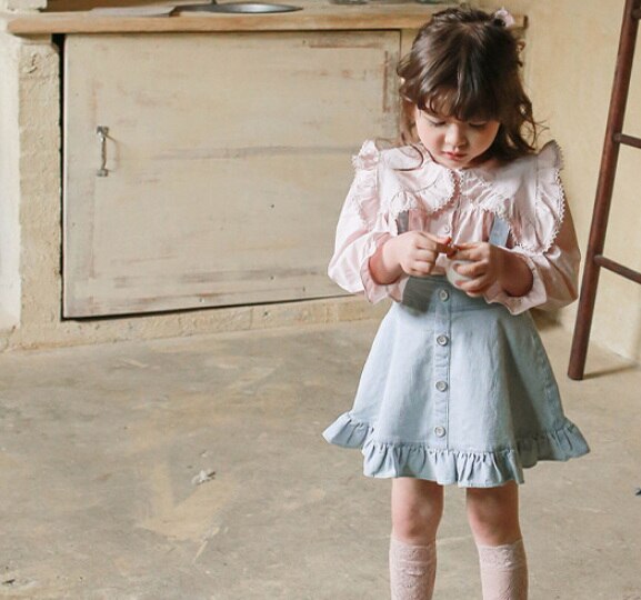 Korean Style Summer Teenagers Girl Skirt Dark Light Blue A-line Denim Overalls Skirt Children Girls Clothes