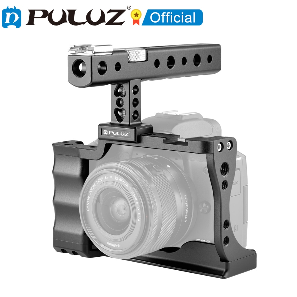 PULUZ Video Camera Cage Stabilizer for Canon EOS M50 DSLR for Sony A6600 / ILCE-6600 Camera Stabilizer with Handle Grip