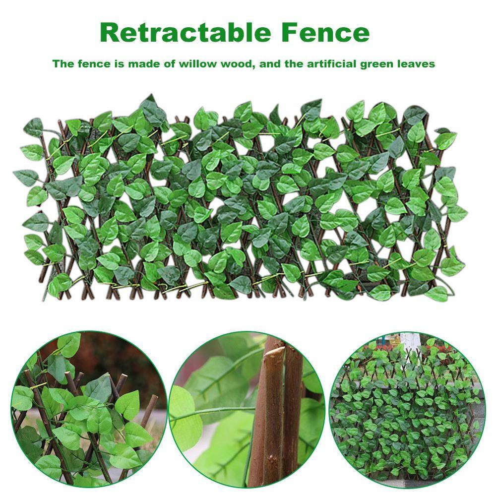 Garden Fence Privacy Wood With Artificial Green Leaf Retractable Extension Fencing Garden Decor for Summer Residence and Garden: A