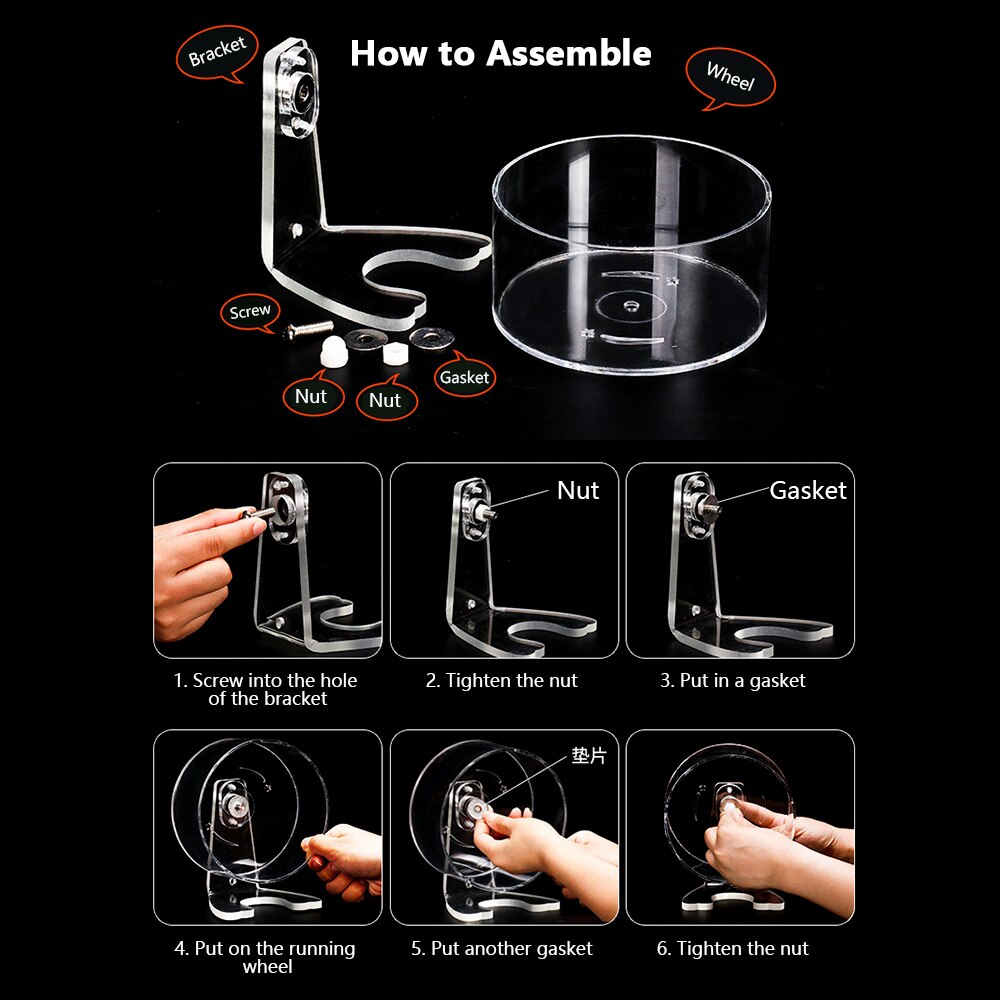 Transparent Hamster Running Wheel Treadmill Small Pet Toys Silent Running Wheels Non-Toxic Plastic Steel Silent Bearing Diameter