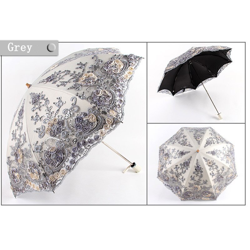Paraguas de lluvia plegable de encaje para mujeres, sombrilla para chicas, sombrilla de actividad para boda, Paraguas Anti-UV a prueba de agua, Paraguas Guarda chuva sombrbrinha: Gris