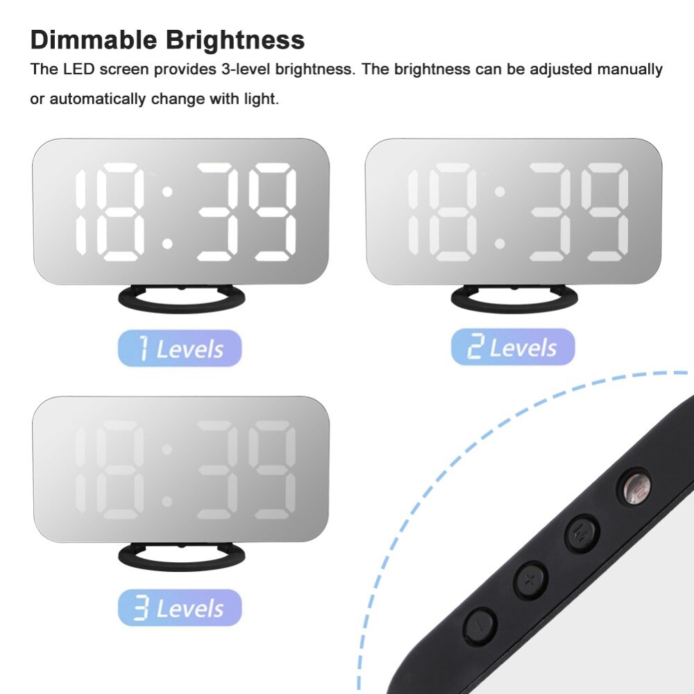 Ipad Phone Charging USB Alarm Clock Digital Clock with Dual USB Port Electronic LED Digital Desktop Decoration Mirror Surface