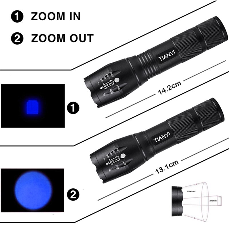 Outdoor fishing blue light lighting flashlight blue light multifunctional strong light A100 light source lighting flashlight
