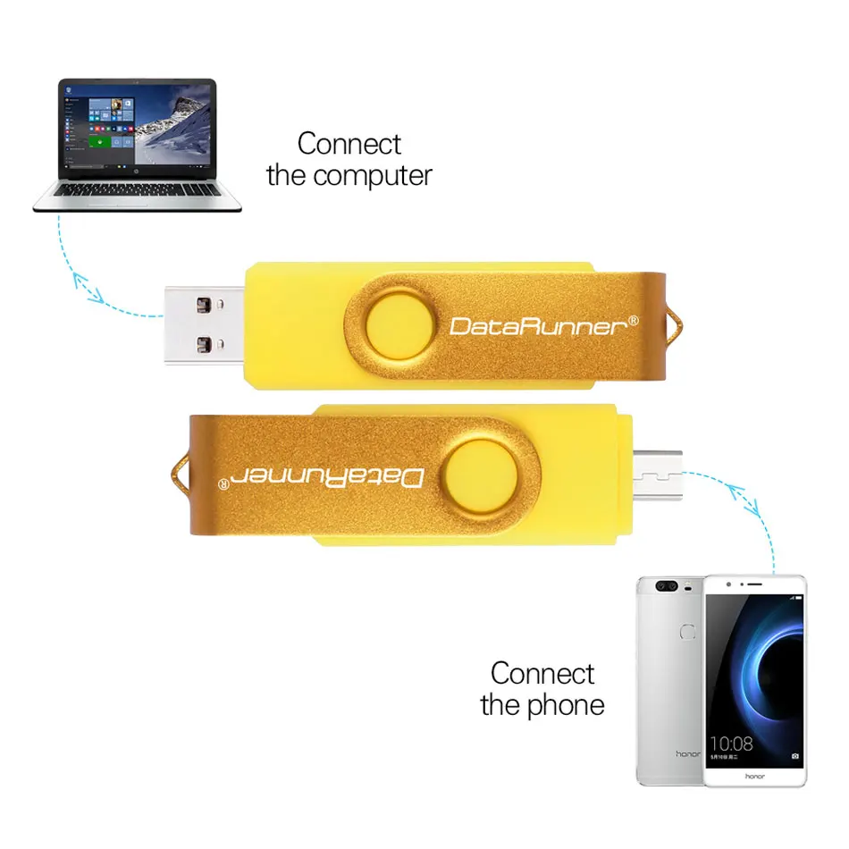 DataRunner USB 2.0 Flash Drive OTG Pen Drive 128GB USB Stick 8GB 16GB 32GB 64GB Pendrive Flash Disk voor MicroUSB Android/PC