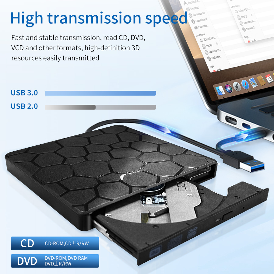 2in1 USB3.0 TypeC Slim External DVD VCD CD Writer Optical Drive Burner Reader Player Portable For Laptop PC DVD Burner DVD
