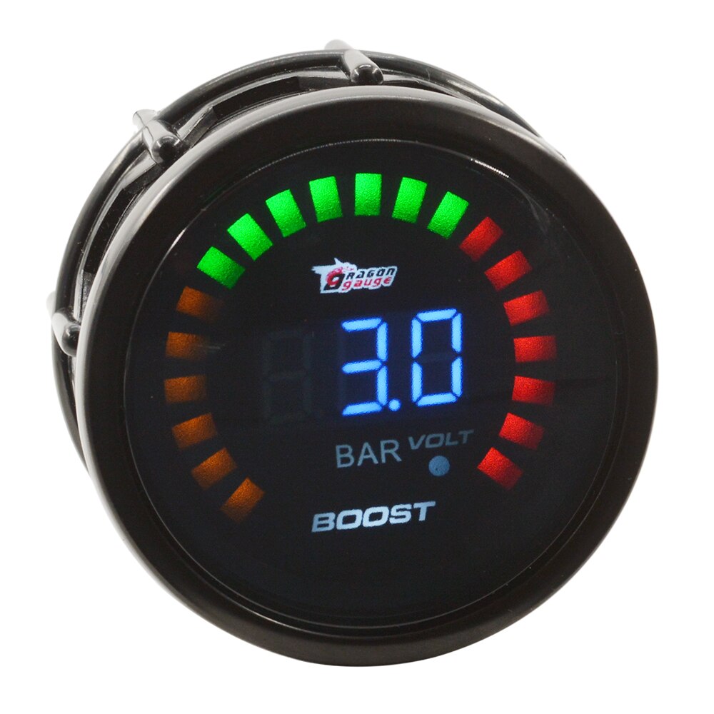 Dragon 52mm Black Shell Auto Car Turbine Turbo Digital Boost Gauge -1~ 3.0 Bar And Voltage Meter