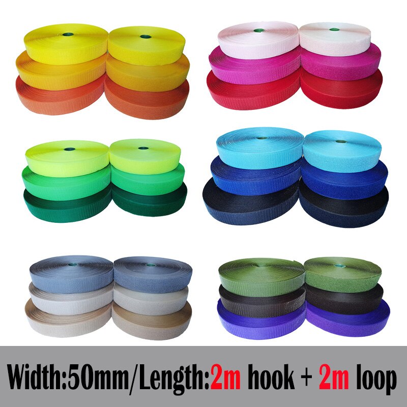 50mm Width colorful no adhesive fastener tape stick clothing tape sewing magic hook loop sticker strip strap stick 2 meters