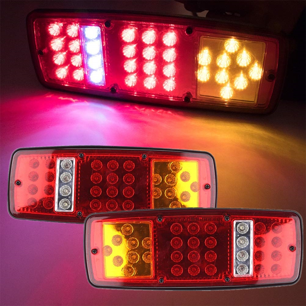 2 stuks 12V Auto Vrachtwagen Trailer LED Vierkante Reflector Achterlichten Brake Stop Marker Licht Rood Duurzaam Voertuig Accessoires 33 Leds