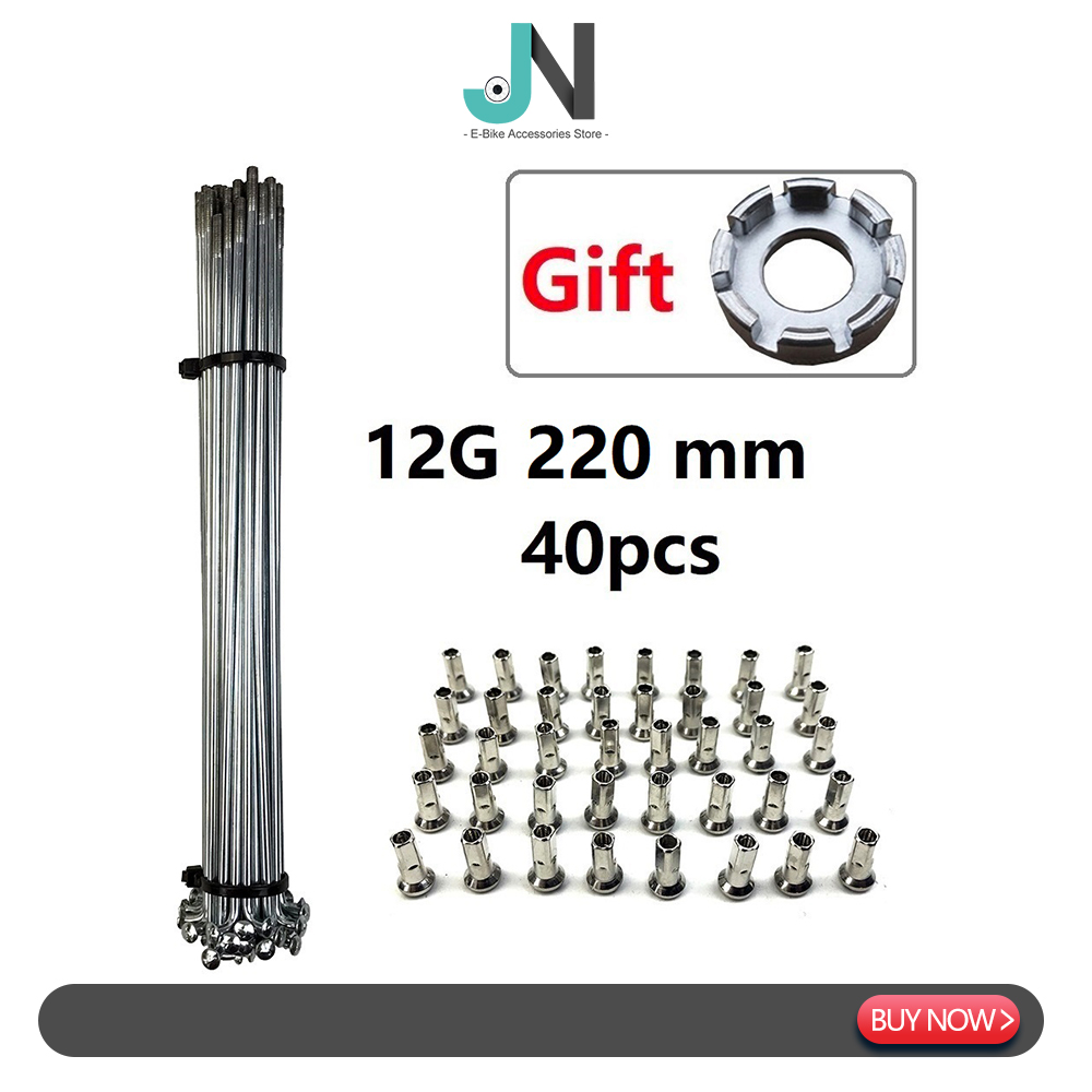 Radios y tuercas de bicicleta eléctrica, rueda de Motor de cubo de 2,56mm de diámetro de acero plateado, 12G, piezas de conversión para bicicleta de montaña y carretera: 220mm 40pcs tool