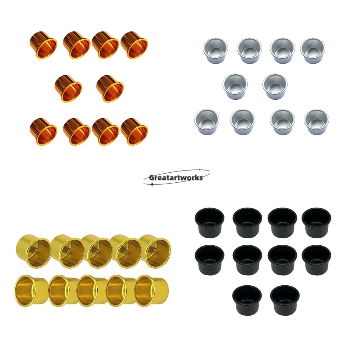 10 małe aluminiowe kubeczki na świece, małe etui na świece, złote/czarne/srebrne, chroniące przed kapaniem, dekoracja na imprezę świąteczną