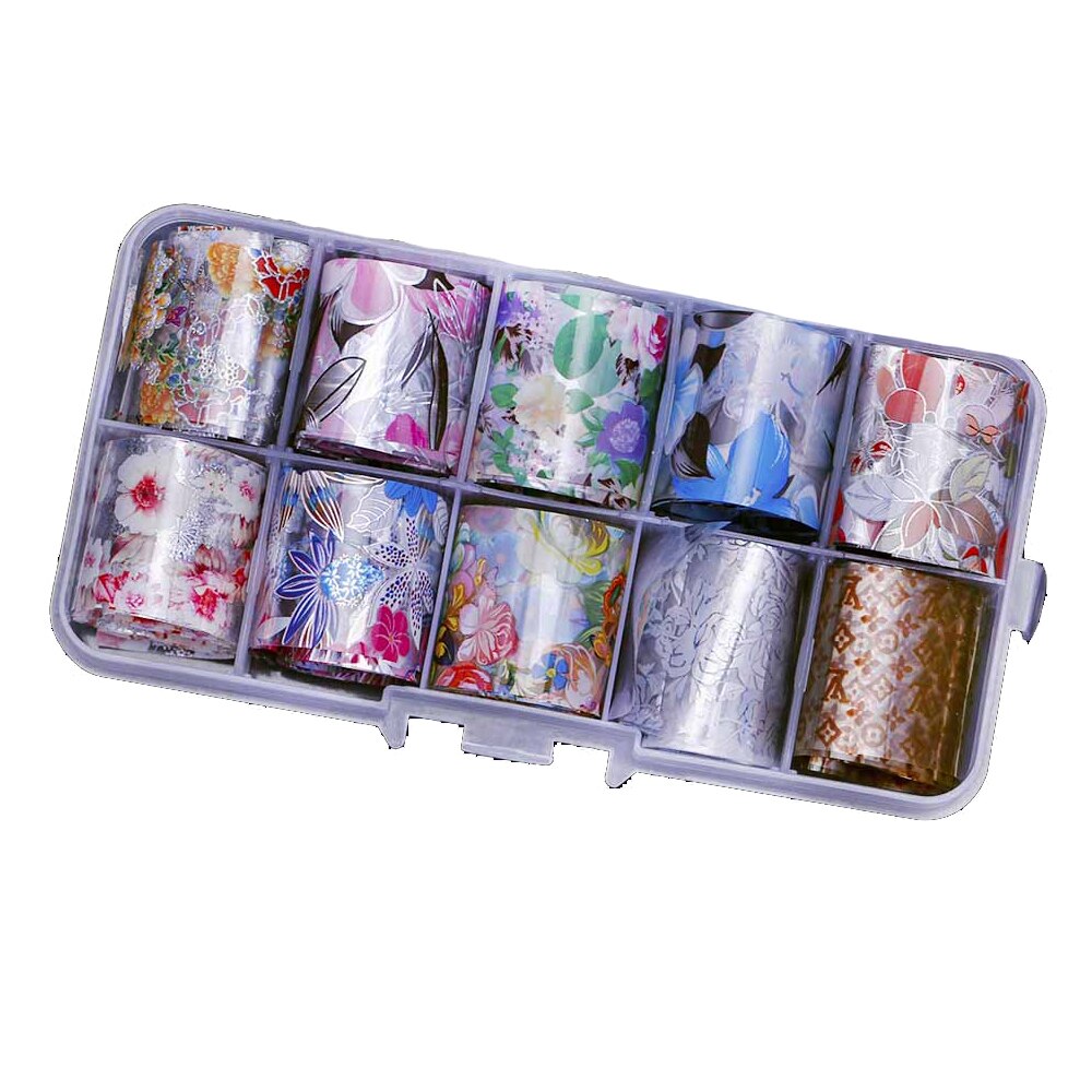 10 Rolls/Doos Sterrenhemel Nail Folie Sticker Holografische Papier Decals Nail Art Transfer Sticker 2.5*100 Cm nail Glitter Tips Vr/657