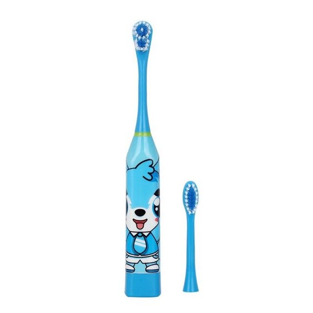 Kids Electric Toothbrush Brush Head Children Cartoon Pattern Double-sided Tooth Brush Electric Battery Teeth Brush For Kids: blue