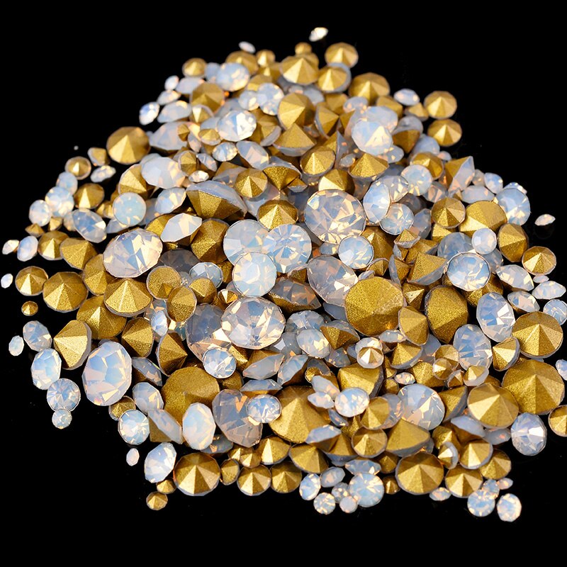 SS2-SS22 Mix Grootte 6Gram 200-400Pcs Alle Kleuren Kegel Point Rhinestone Voor 3D Nail Art Diy Sieraden applique Accessoires Decoratie: white opal