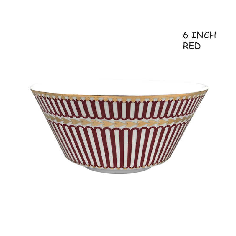 Assiette à Steak élégante en porcelaine, en os bleu, en céramique, plat à dîner, tasse à café, soucoupe, vaisselle familiale, décoration de la maison: 6 Inch Bowl Red
