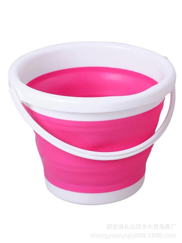 Collapsible Bucket 10L/5L/3 Portable Folding Bucket Lid Silicone Car Washing Bucket Children Outdoor Fishing Travel Home Storage: Rose Red-26-19cm-5l