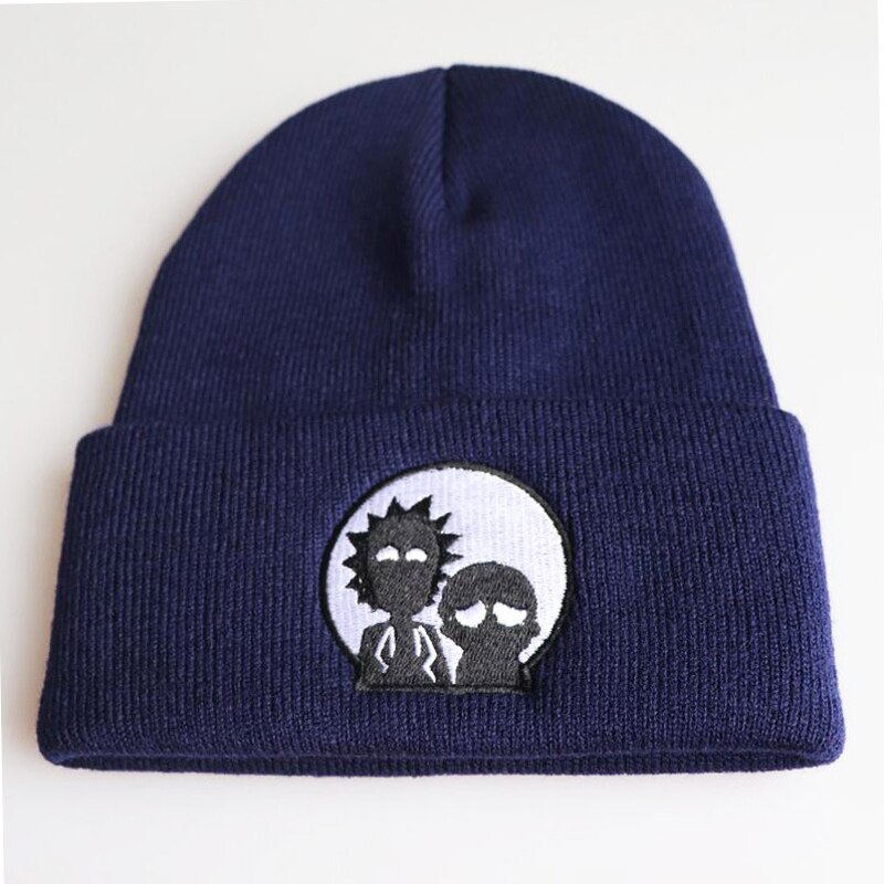 Rick Mützen Rick und Morty Hüte Elastische Stickerei Warme Winter unisex Gestrickte Hütte Skullies UNS Animation Ski Gorros Kappe: tief Blau 02