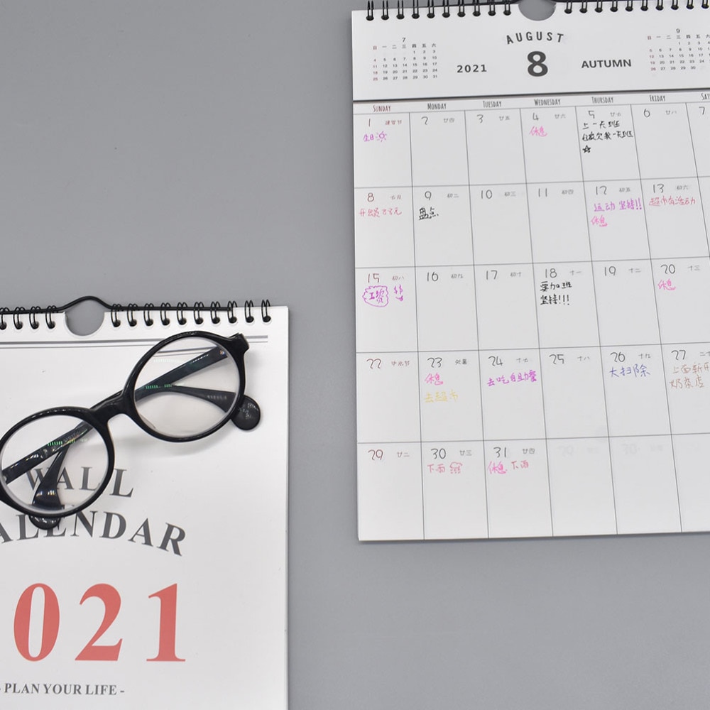 Daglig tidsplan håndmalet kalender månedlig tidsplan væg kalender dagsorden planlægningskalender til hjemmekontor gitter  .9