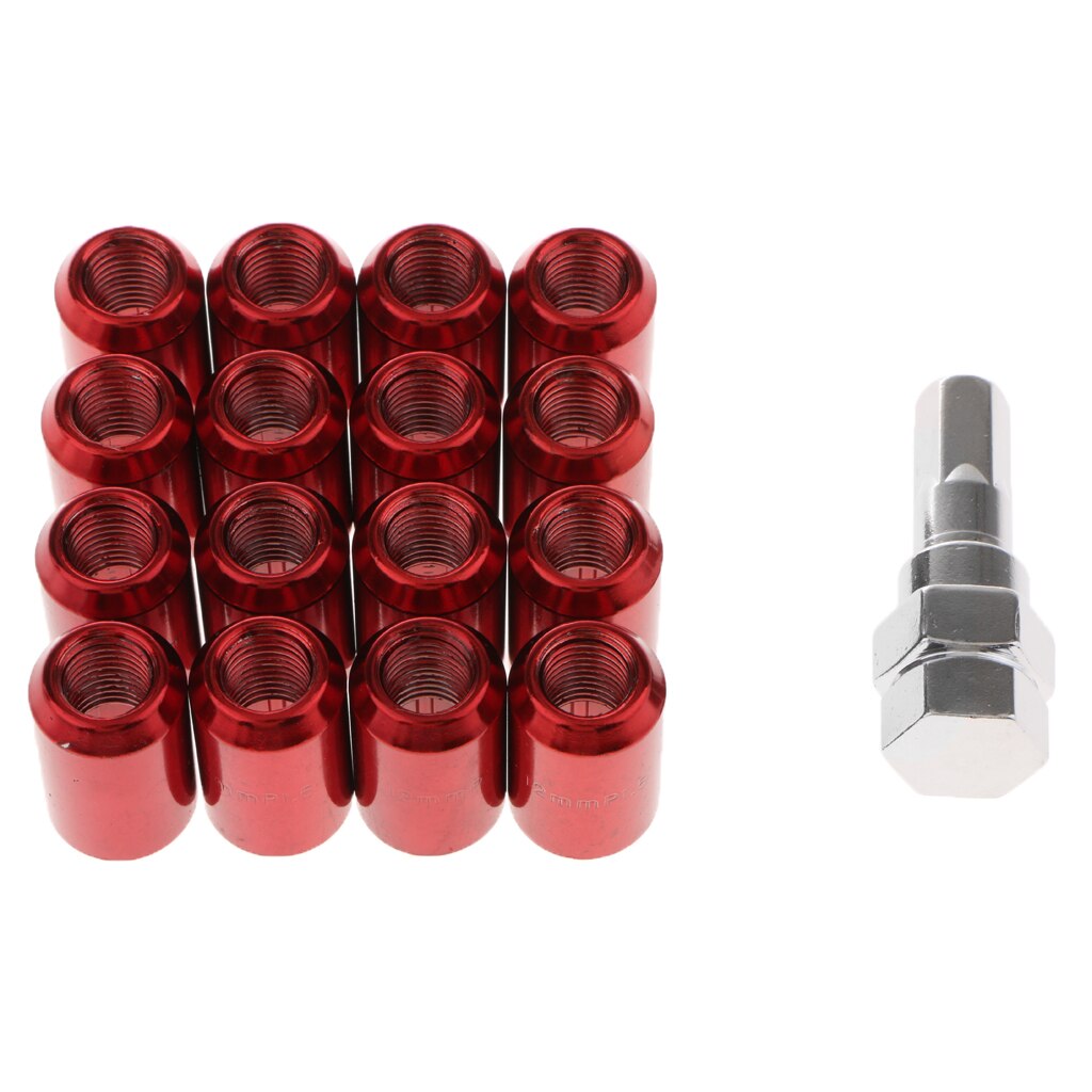 16 Piece Wheel Lug Nuts With 1 Key Acorn Wheel Nut Locks Open 12x1.5 Red