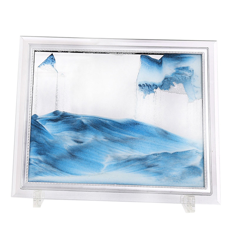Marco de cristal transparente con pintura de arena, arena de arena con flujo dinámico 3D E2S