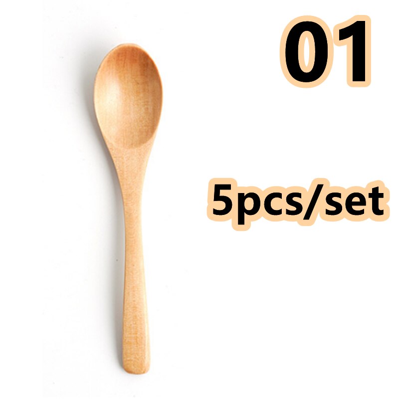 Cuillère en bois vaisselle en bois cuillère Anti-brûlure thé café cuillères à remuer cuisine ustensile de cuisine outil cuillère à soupe cuillère à café 5 pièces/ensemble