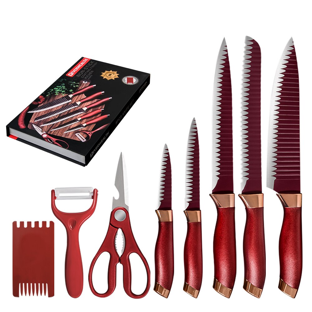 Xyj 6 stk rustfrit stål knive sæt æske hakning kokk skrællekniv skræller saks kød fisk madlavningsværktøj familie: B