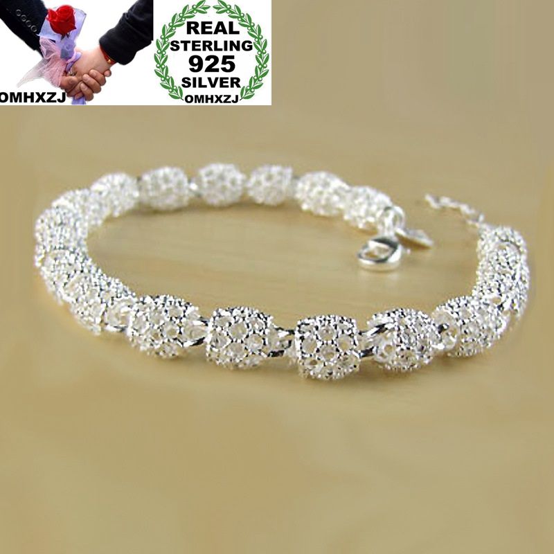 OMHXZJ Persoonlijkheid Mode OL Vrouw Meisje Party Zilver Hollow Lange Kralen Ketting 925 Sterling Zilveren Armband BR30
