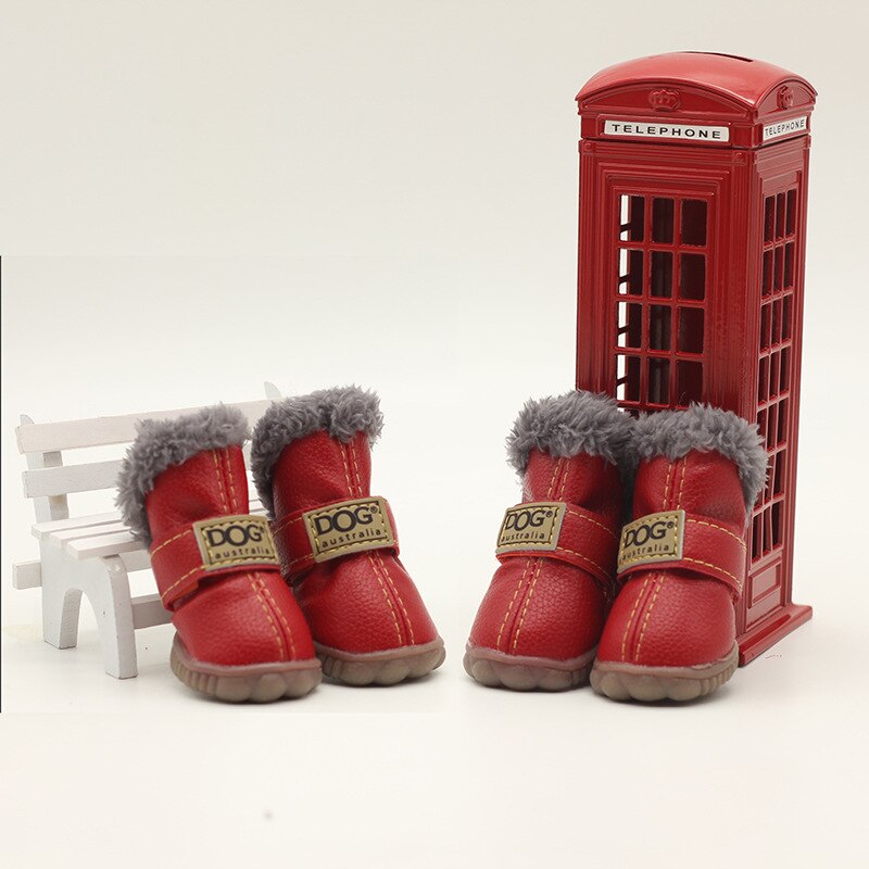 Winter Hond Schoenen Warme Snowboots Anti Slip 4 Stks/set Waterdichte Bont Hond Laarzen Voor Kleine Honden Puppy Chihuahua huisdier Product: Red / XS