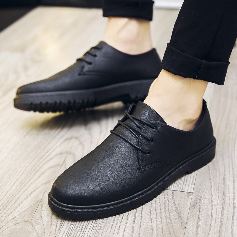 Höst män skor klassiska män klänning skor läder bröllop skor män formella lägenheter business sneakers rty 6: Svart / 9.5