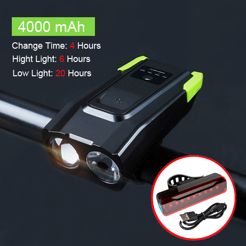 2000/4000mAh Smart Induktion Fahrrad Front Licht Kit USB Aufladbare LED Rücklicht Und Scheinwerfer Mit Horn Taschenlampe Für fahrrad: 4000 green taillight