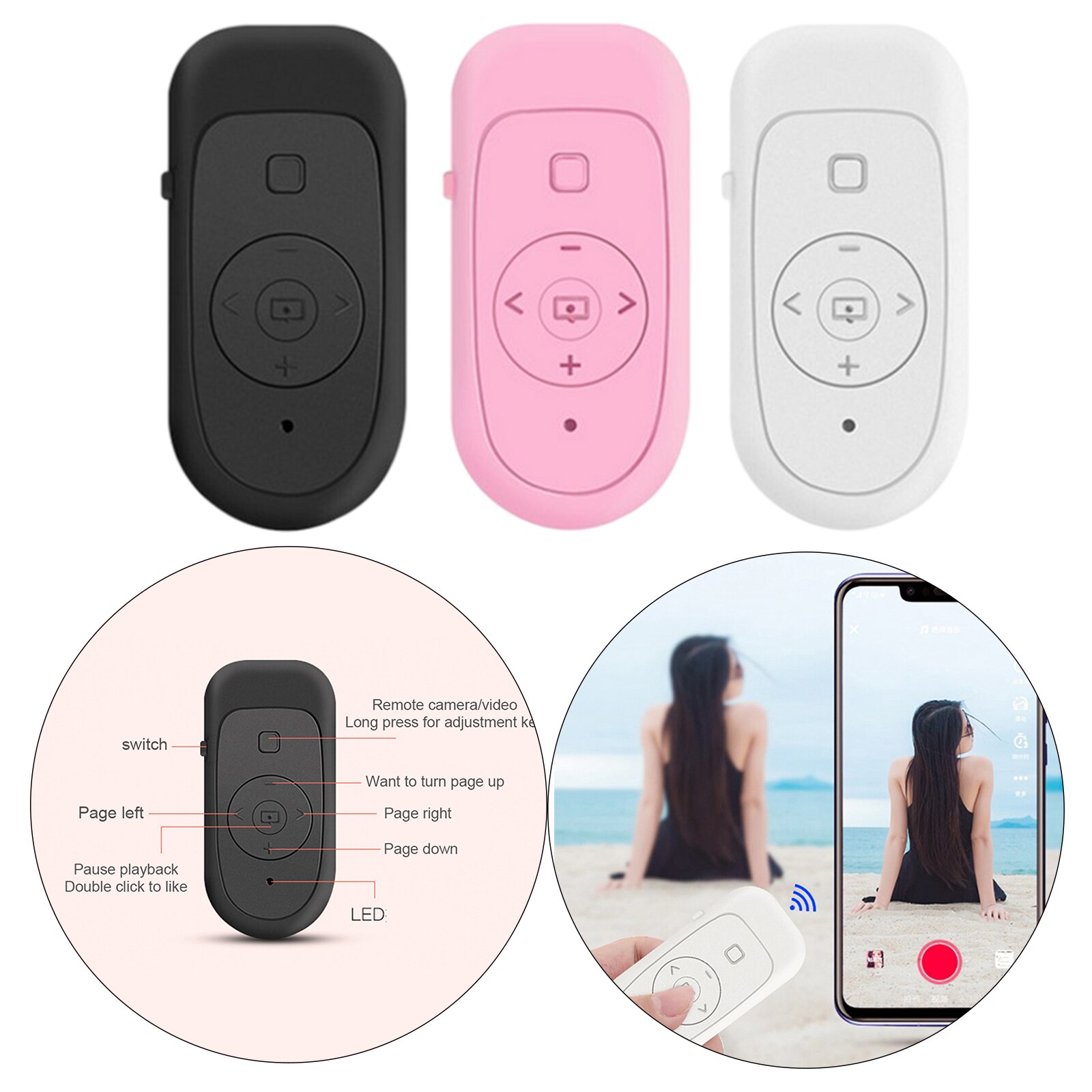 Bluetooth Afstandsbediening Control Shutter 10-15 M Bereik Voor Telefoon Foto &#39;S Draaien E-Book Vrouwen
