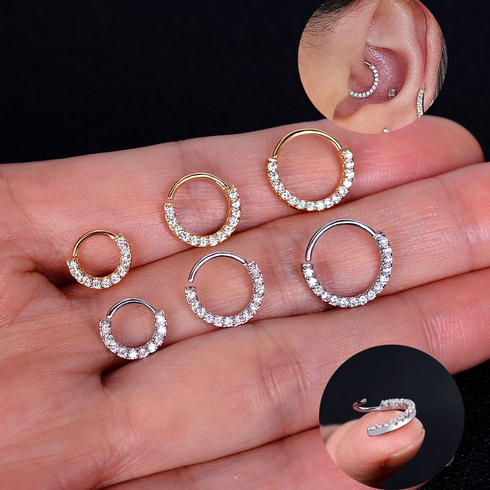1Piece CZ Hoop Rook Nose Septum Ring Round Forward Daith Piercing Tragus Cartilage Helix Earring Body Jewelry