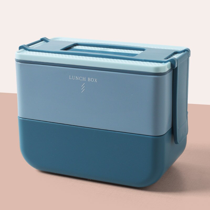 Madpakke mikroovn bento box beholdere madopbevaring frokostkasse picnic lækagesikker 800ml 1600ml: 1600ml blå