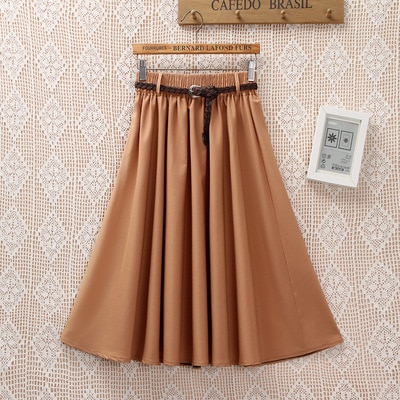 Midi Knee Length Summer Skirt Women With Belt Kore... – Vicedeal