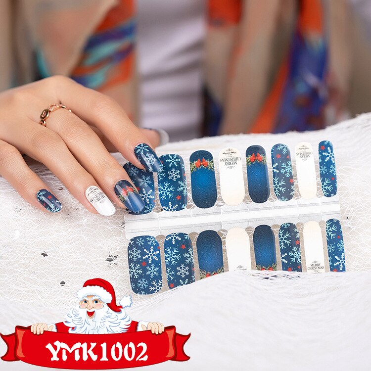 Lamemoria 16 tips/ark skönhet naglar klistermärken jul nagelinpackningar multicolor nagelkonst hela klistermärken självhäftande tips manikyr