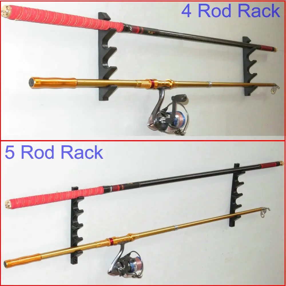 Plastic Horizontal Fishing Rod Holders 4 or 5 Rod Wall Mount Fit Garage &amp; Cabin &amp; Basement