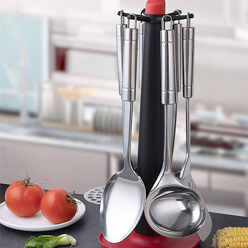 Cookware 6Pieces Set Stainless Steel Spatula Spoon Masher Skimmer Shovel Meat Fork Peeler Non Stick Tools Kitchen Utensils