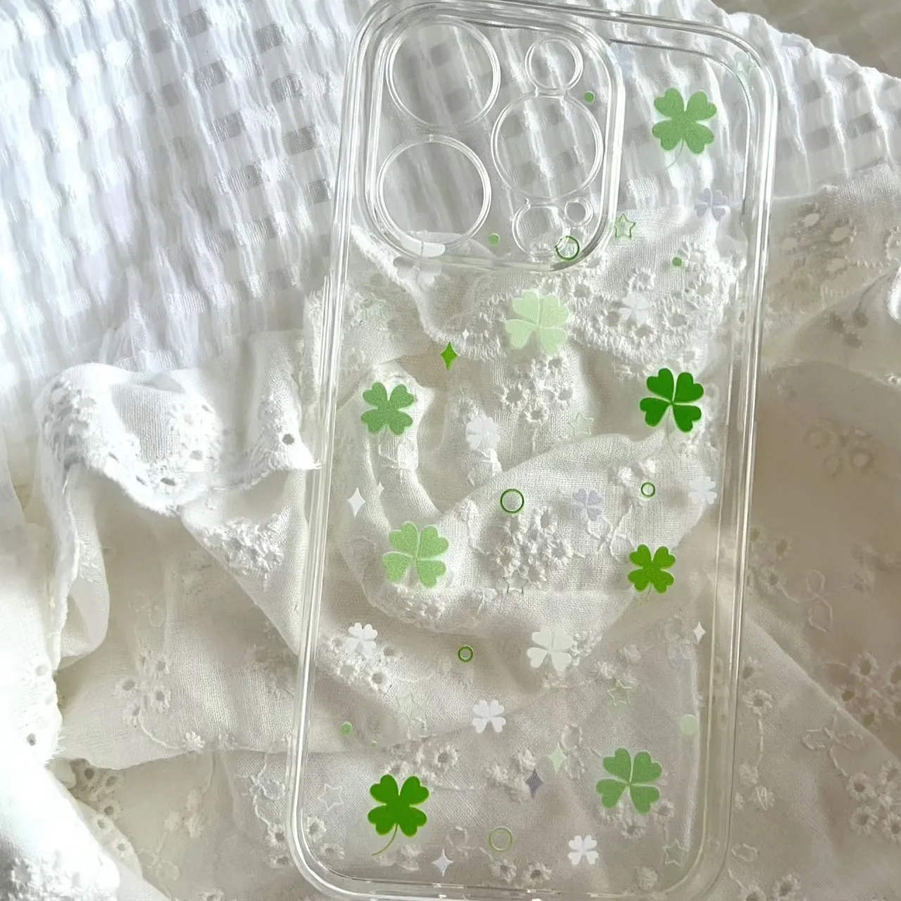 Ins frais trèfle à quatre feuilles coréen mignon coque de téléphone pour iPhone 16 E 15 14 13 12 11 Pro XS Max 7 8 Plus MINI Y2K couverture: Or / Pour l'iPhone 12 mini