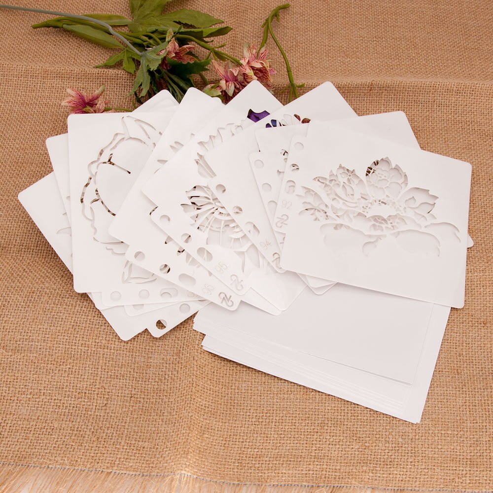 9pcs 14.1cmx13cm Reusable Plastic Mandala Stencils Painting Templates for Painting DIY Art Projects(9 different flowers) SR92100