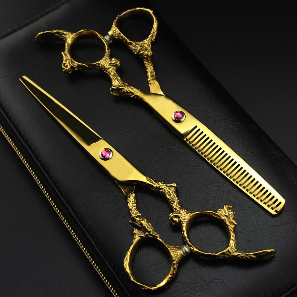 6 "Master Series Gouden Kleur Haar Schaar Set Haar Knippen Schaar En Dunner Schaar Draak Handvat Decoratie Kapper Scharen