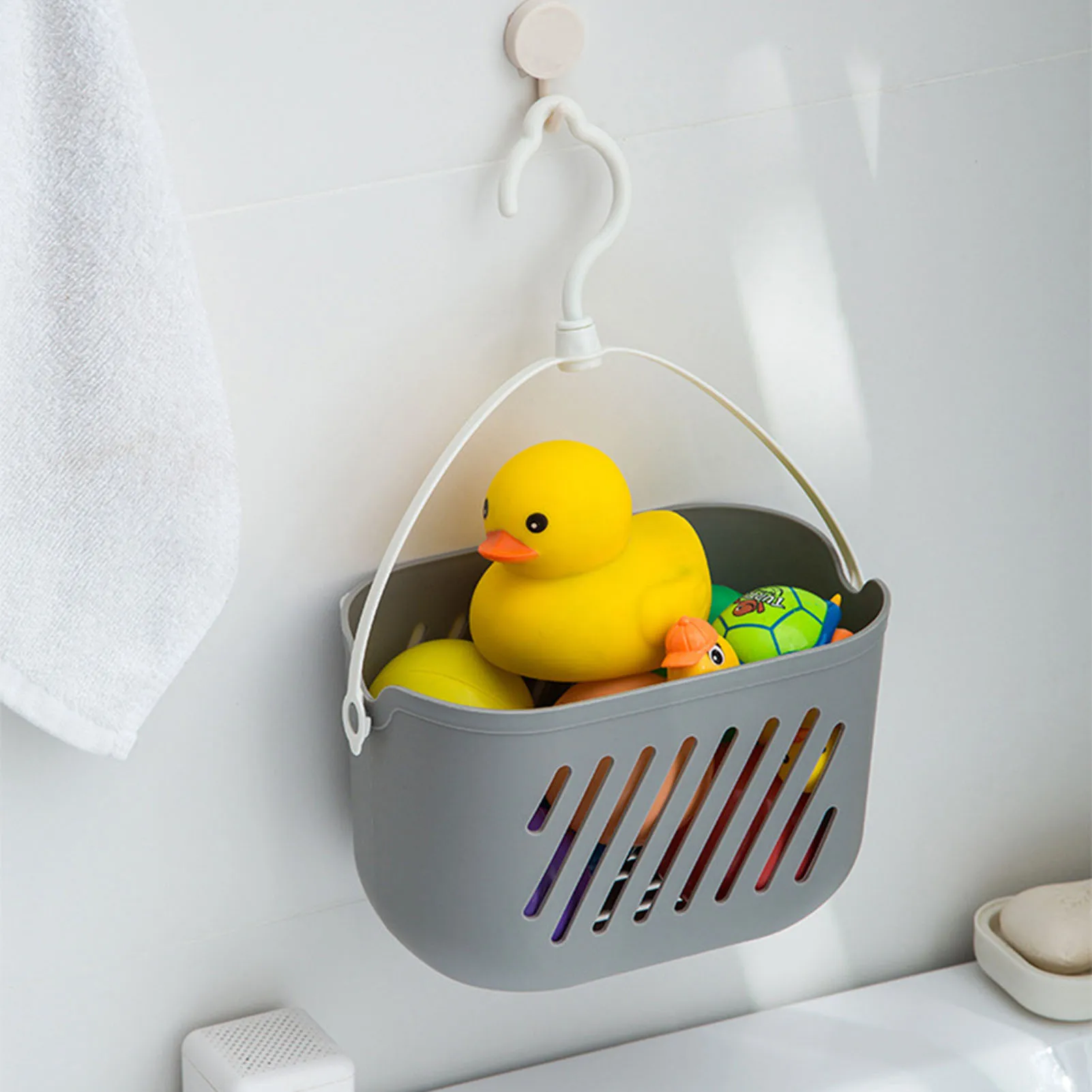 Cestas colgantes para ducha, artículos de tocador, baño, cocina, organizador de esquina para bañera, ganchos para dormitorio, cesta de almacenamiento colgante con gancho