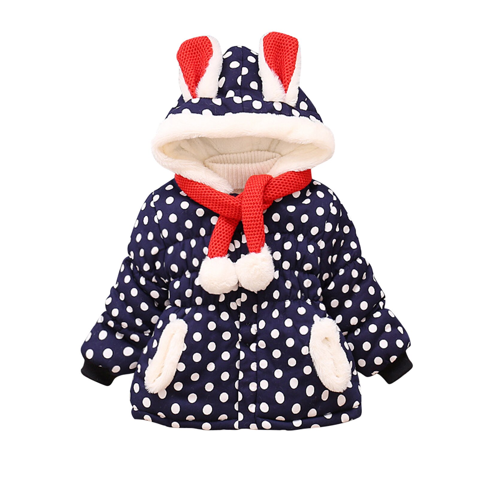 Veste à pois 3D pour bébés filles et garçons, à capuche, avec oreilles, manteau coupe-vent, vêtements d&#39;extérieur avec écharpe, hiver 2022: Navy  / 3-6 M