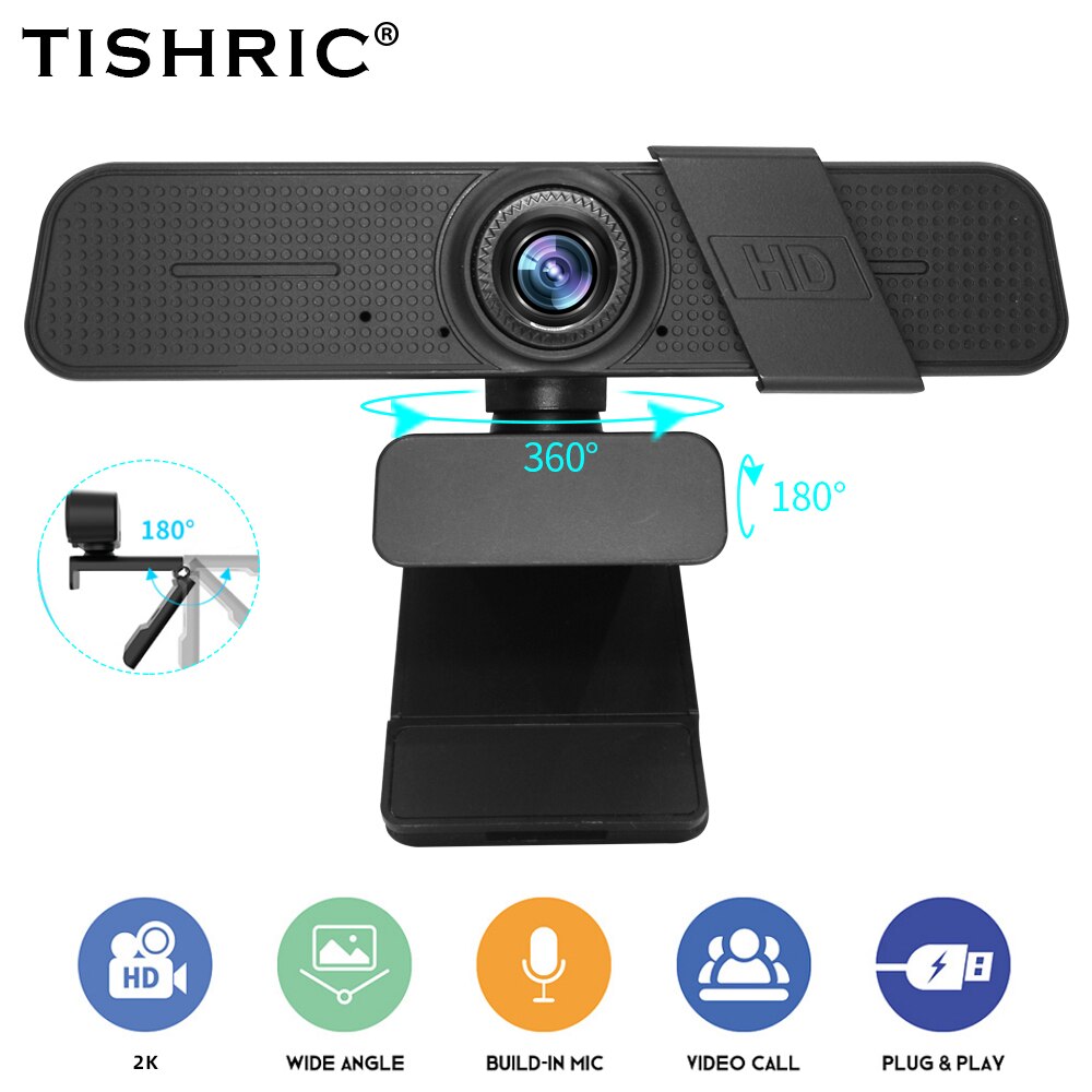 TISHRIC Webcam 2K 2560*1440P Full HD Web Camera PC USB Camera Web Cam 1080p Webcam Computer Web Camera with Microphone Bracket