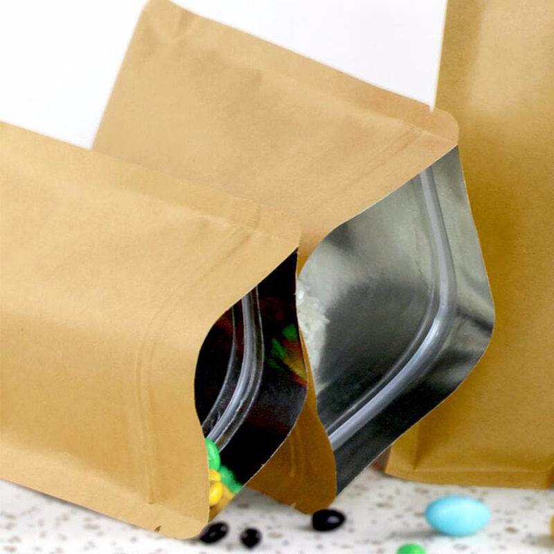 100 Kraft Papier Doypack Zip-Lock Beutel mit Aluminium Folie Lebensmittel Tee Snack Kaffee Lagerung Wiederverschließbaren Ziplock/zipper Tasche