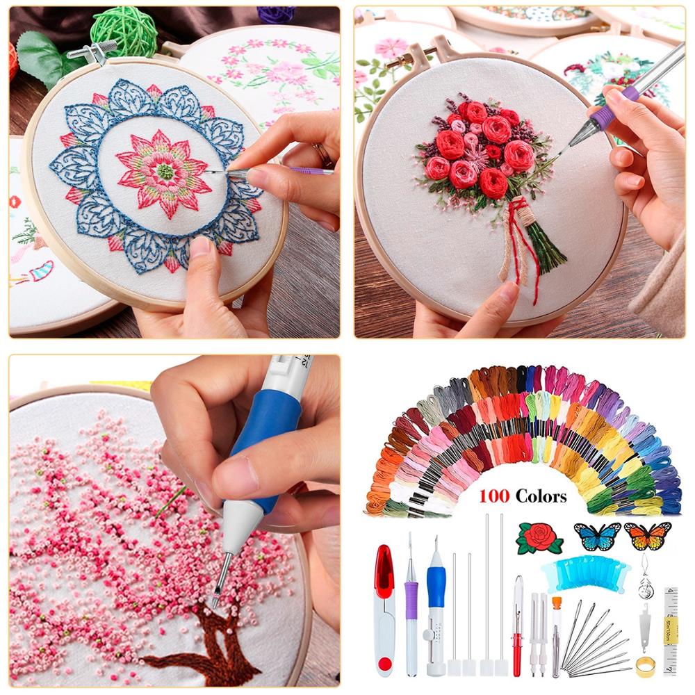 Magic Embroidery Pen Punch Needle Kit Craft Embroidery Threads Cross Stitch Embroidery Hoop DIY Knitting Sewing Accessory Tools