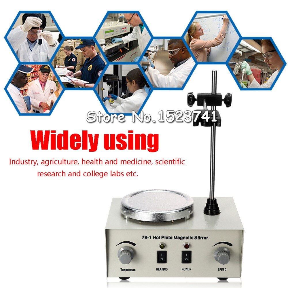 79-1 110/220V 250W 1000ml Plate Magnetic Stirrer Lab Heating Dual Control Mixer US/AU/EU No Noise/Vibration Fuses Protection