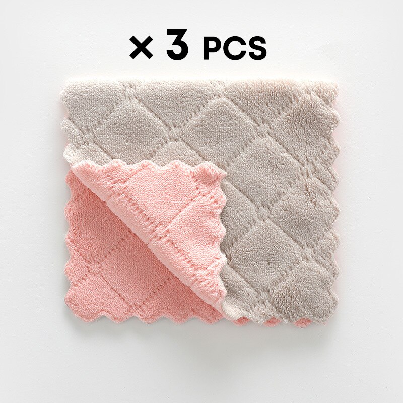 Microfiber kitchen cleaning cloth Non-sticky Easy to clean dishcloth kitchen tools Kitchen accessories: Pink gray 3pcs