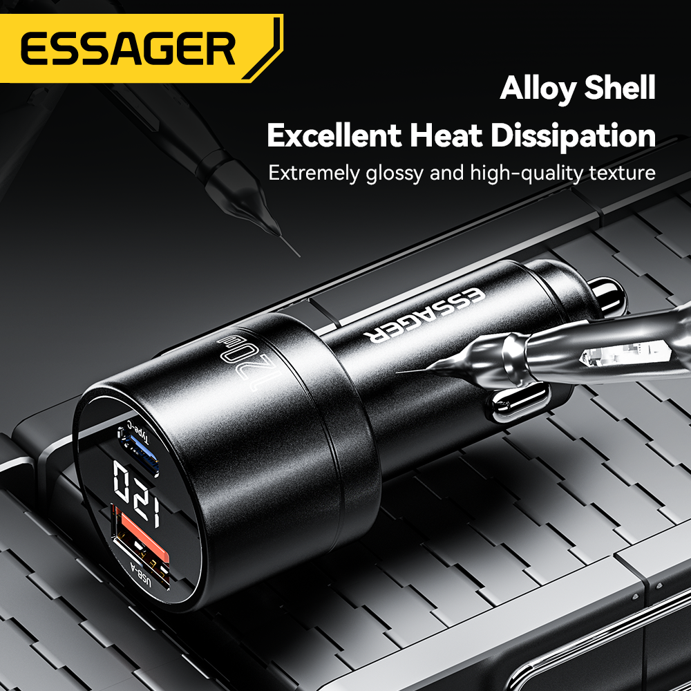 Cargador de coche Essager 120W PD cargador súper rápido para iPhone 15 14 13 Pro Xiaomi Samsuang cargador USB tipo C carga de teléfono portátil