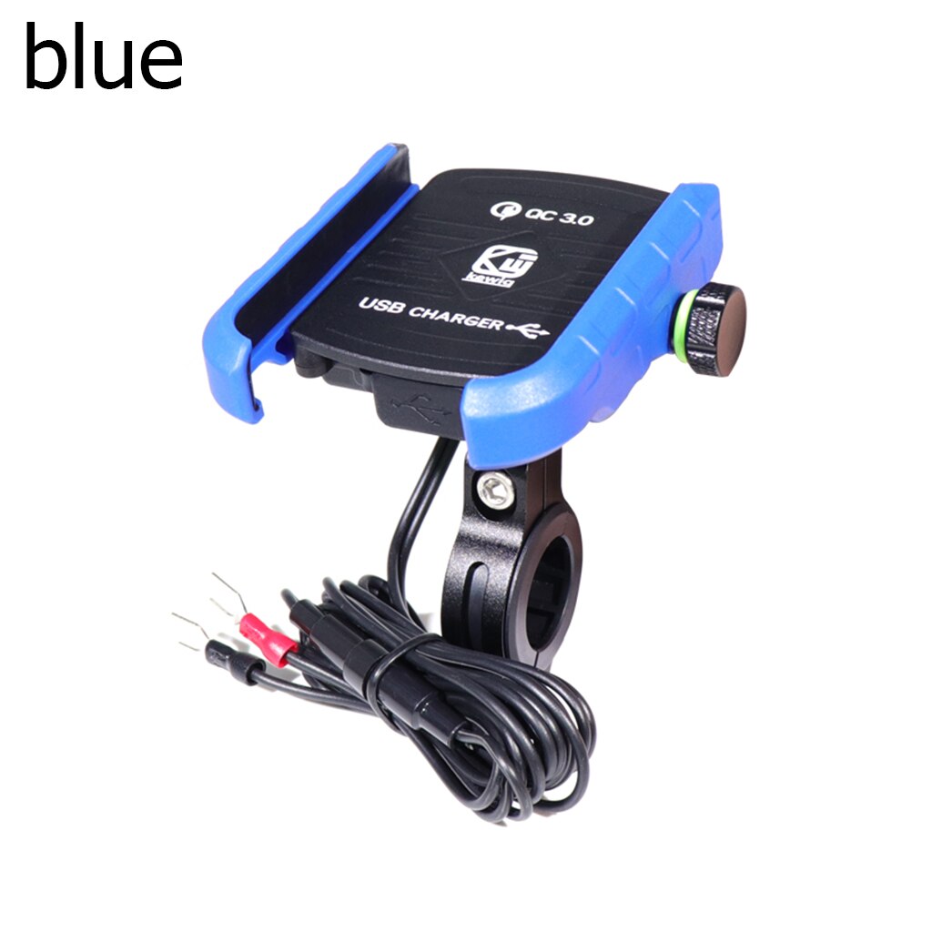Motorcycle Phone Holders Aluminium QC3.0 USB Fast Charger 360° Rotate Motorbike Phone Holder Mount Stand with USB Charger: blue