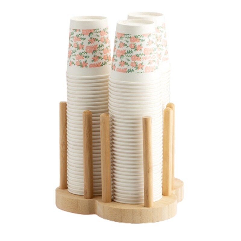 Wegwerp Beker Opslag Houder Rack Plank Water Thee Kopjes Hout Dispenser Met Langer Stok Mok Display Stand Organizer: 3 Grid